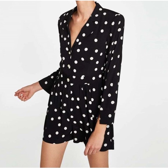 ZARA SHOULDER PADS POLKA DOT JUMPSUIT - Picture 2 of 10